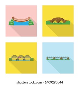 Vector illustration of bridgework and bridge icon. Collection of bridgework and landmark vector icon for stock.