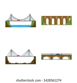Vector illustration of bridgework and bridge icon. Set of bridgework and landmark stock symbol for web.