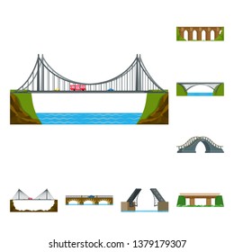 Vector illustration of bridgework and bridge sign. Set of bridgework and landmark stock symbol for web.