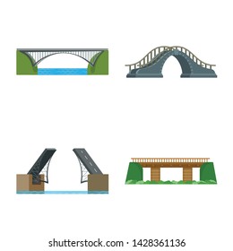 Vector illustration of bridgework and bridge sign. Set of bridgework and landmark stock symbol for web.