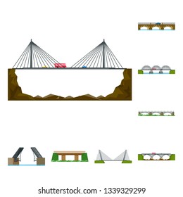 Vector illustration of bridgework and bridge symbol. Set of bridgework and landmark stock vector illustration.