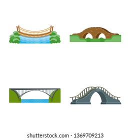 Vector illustration of bridgework and bridge symbol. Collection of bridgework and landmark stock symbol for web.