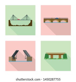 Vector illustration of bridgework and bridge symbol. Set of bridgework and landmark vector icon for stock.
