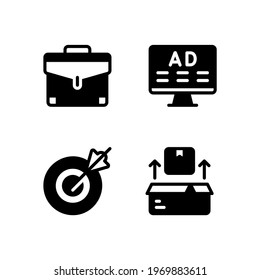 Vector illustration of briefcase ads target product glyph icon