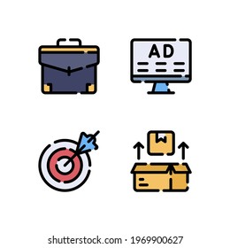 Vector illustration of briefcase ads target product lineal color icon