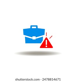 Vector illustration of briefcase with attention sign. Icon of ERM Enterprise Risk Management. Symbol of business finance crisis. Sign of business risky.