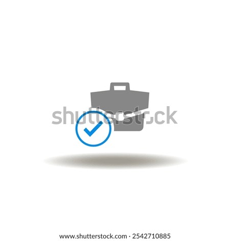 Vector illustration of briefcase check. Symbol of business standards. Icon of entrepreneurship. Sign of business or finance acceptance, approval.