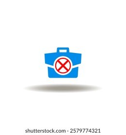 Vector illustration of briefcase with cross or close sign. Icon of COB Close of Business. Symbol of closure business.