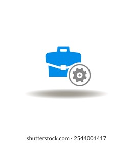 Vector illustration of briefcase with gear wheel. Symbol of tools box. Icon of toolbox.