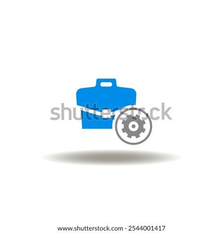 Vector illustration of briefcase with gear wheel. Symbol of tools box. Icon of toolbox.