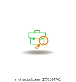 Ilustración vectorial de maletín y lupa. Símbolo de feria de trabajo.