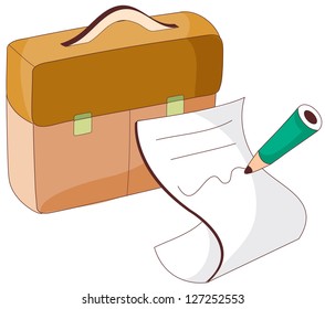 A vector illustration of a briefcase with a paper