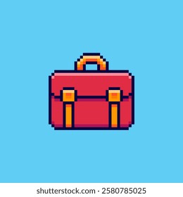 Vector Illustration of Briefcase with Pixel Art Design, perfect for game assets themed designs