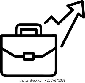 Vector illustration of a briefcase with a rising arrow representing business growth. concept as A minimalist vector image of a briefcase with an upward pointing arrow emerging from it symbolizing busi