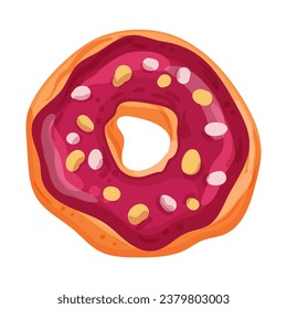 Vector illustration of bright and appetizing donut on a white isolated background.