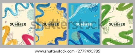 Vector illustration. Bright background. Paint brush strokes and hand drawn doodle elements. Trendy abstract color design for book cover, brochure, magazine, poster, flyer. Colorful childish style	