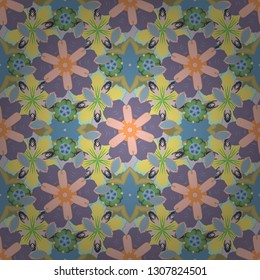 Vector illustration. Bright beautiful flowers seamless background. Abstract cute floral print in yellow, blue and gray colors.
