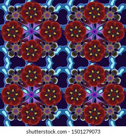 Vector illustration. Bright beautiful flowers seamless background. Abstract cute floral print in gray, red and blue colors.