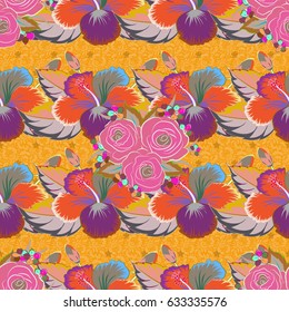 Vector illustration. Bright beautiful flowers seamless background. Abstract cute floral print in pink, green and blue colors.