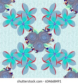 Vector illustration. Bright beautiful flowers seamless background. Abstract cute floral print in blue and violet colors.