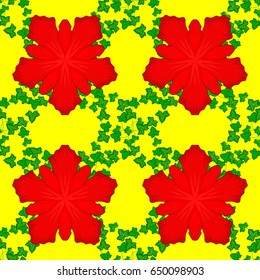Vector illustration. Bright beautiful flowers seamless background. Abstract cute floral print on a yellow background.