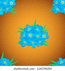 Vector illustration. Bright beautiful forget-me-not flowers seamless background. Abstract cute floral print in blue, orange and yellow colors.