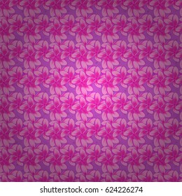 Vector illustration. Bright beautiful plumeria flowers seamless background. Abstract cute floral print on a violet background.