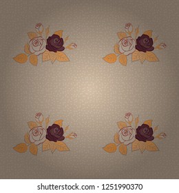 Vector illustration. Bright beautiful rose flowers and leaves seamless background. Abstract cute floral print in orange, brown and beige colors.