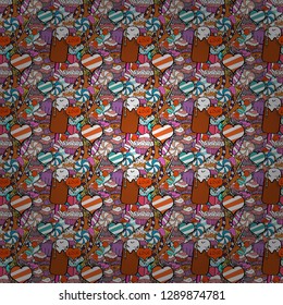 Vector illustration. Bright birthday pattern on orange, white and black. For food poster design. Seamless pattern cake.