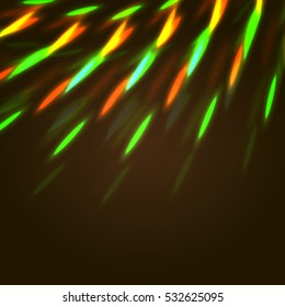 Vector illustration of bright bokeh shining flares of street evening lights, fireworks and disco ball sparkles. 