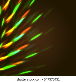 Vector illustration of bright bokeh shining flares of street evening lights, fireworks and disco ball sparkles.