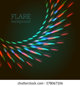 Vector illustration of bright bokeh shining flares of street evening lights, fireworks and disco ball sparkles.