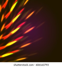 Vector illustration of bright bokeh shining flares of street evening lights, fireworks and disco ball sparkles.