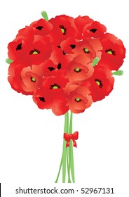 Ilustración vectorial de un ramo brillante de amapolas rojas