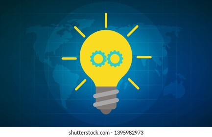 Vector illustration of bright bulb for a great ideation and creative thinking concept. World map in the background. 