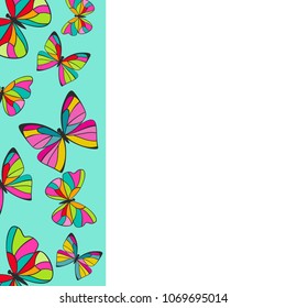 Vector illustration of bright butterflies left border template for card, invitation, flyer, print, poster design