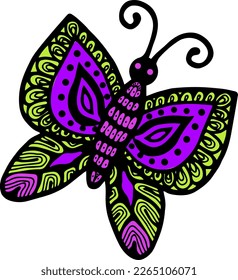 Ilustración vectorial de una mariposa brillante sobre un fondo blanco, mariposa vectorial, idea de logo, libros de coloreo, revistas, impresión en ropa, publicidad. Hermosa ilustración de mariposa.