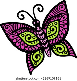 Vector illustration of a bright butterfly on a white background, vector butterfly, logo idea, coloring books, magazines, printing on clothes, advertising. Beautiful butterfly illustration.