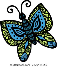 Vector illustration of a bright butterfly on a white background, vector butterfly, logo idea, coloring books, magazines, printing on clothes, advertising. Beautiful butterfly illustration.