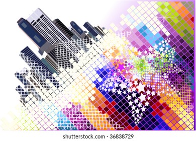vector illustration of bright city