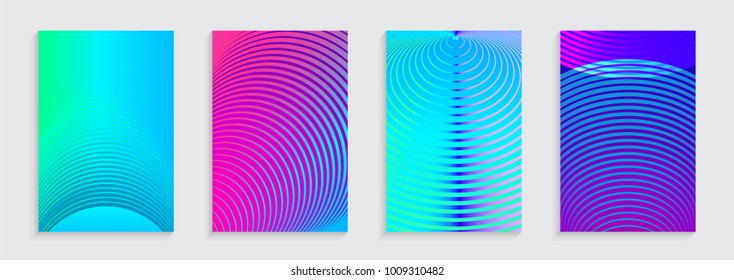 Vector illustration of bright color abstract pattern background with concentric circles for minimal dynamic cover design. Blue, pink, green placard poster template.