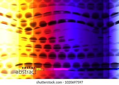 Vector illustration of bright color abstract pattern background with halftone motif for dynamic cover design. Red, violet, pink, yellow colors placard poster template. Backdrop with glowing light
