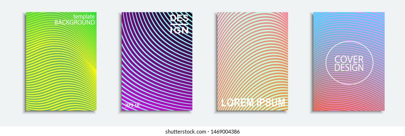 Vector illustration of bright color abstract pattern background with line gradient texture for minimal dynamic cover design. Lilac, orange, yellow blue, green placard poster template.
