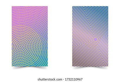 Ilustración vectorial de fondo de patrón abstracto de color brillante con textura de gradiente de línea y círculo para un diseño de cubierta dinámica mínimo. Plantilla azul, amarilla, púlpica