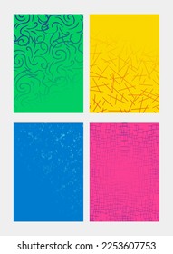 Vector illustration of bright color abstract pattern background with abstract gradient texture for minimal dynamic cover design. Blue, pink, yellow, green placard poster template