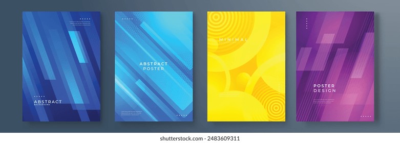 Vector illustration of bright color abstract pattern background with line gradient texture for minimal dynamic cover design. Blue, pink, yellow, green placard poster template