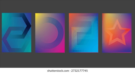 Ilustração vetorial de fundo de padrão abstrato de cor brilhante com textura de gradiente de linha para design de capa dinâmica mínima. Modelo de cartaz azul, rosa, amarelo, verde