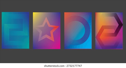 Ilustração vetorial de fundo de padrão abstrato de cor brilhante com textura de gradiente de linha para design de capa dinâmica mínima. Modelo de cartaz azul, rosa, amarelo, verde