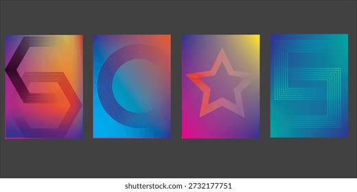 Ilustração vetorial de fundo de padrão abstrato de cor brilhante com textura de gradiente de linha para design de capa dinâmica mínima. Modelo de cartaz azul, rosa, amarelo, verde