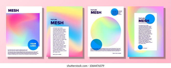 Vector illustration of bright color background with mesh gradient texture for minimal dynamic cover design. Blue, pink, yellow, green placard poster template. EPS 10